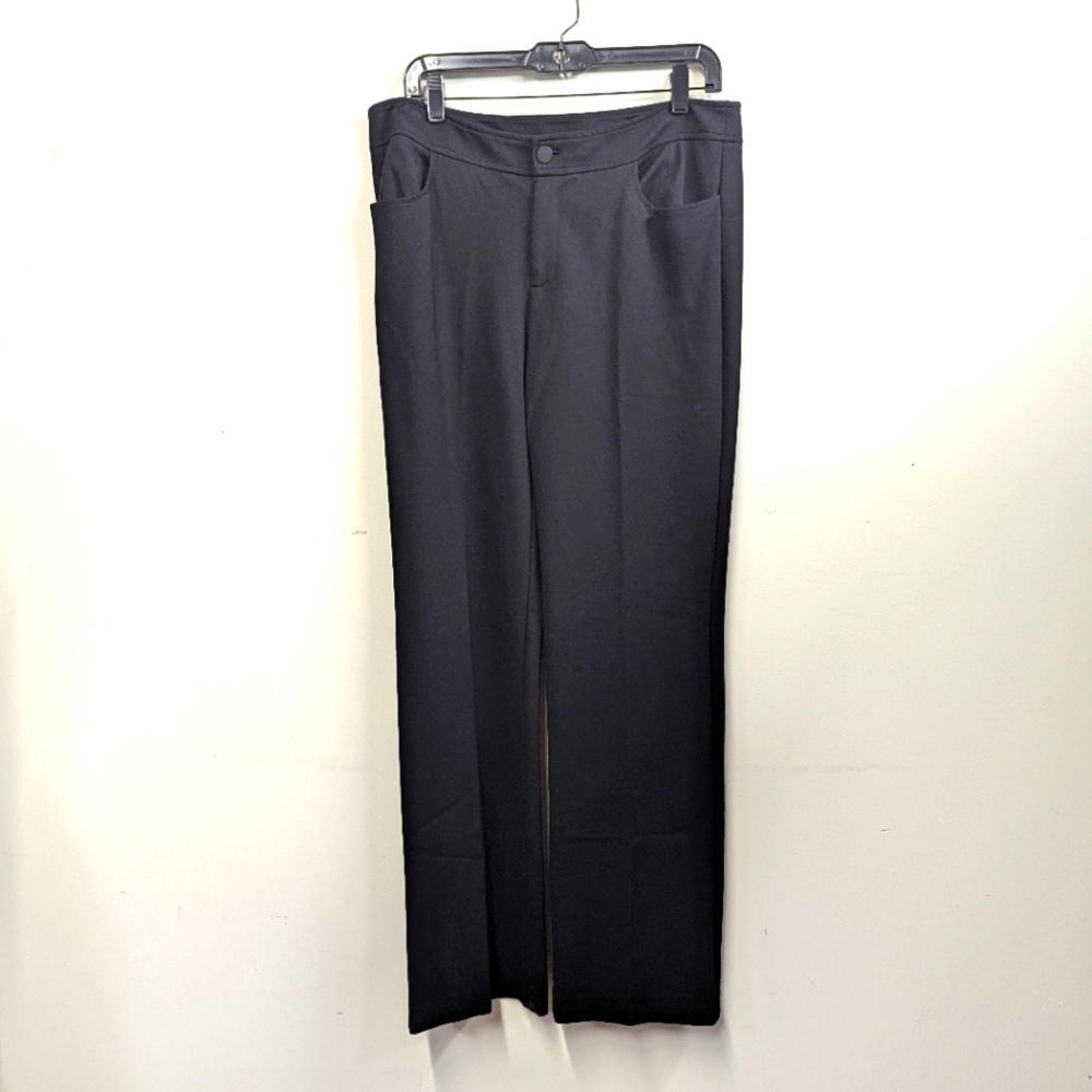 Anne Klein Black Ponte Straight Leg Pants Mid Rise Office Work Comfort 10 Flat